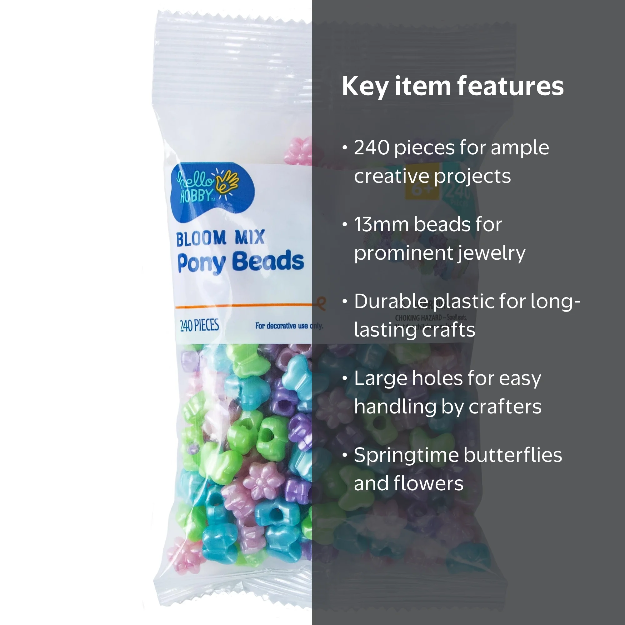 Hello Hobby Shaped Bead Mix, Butterflys and Flowers, 240 Pieces