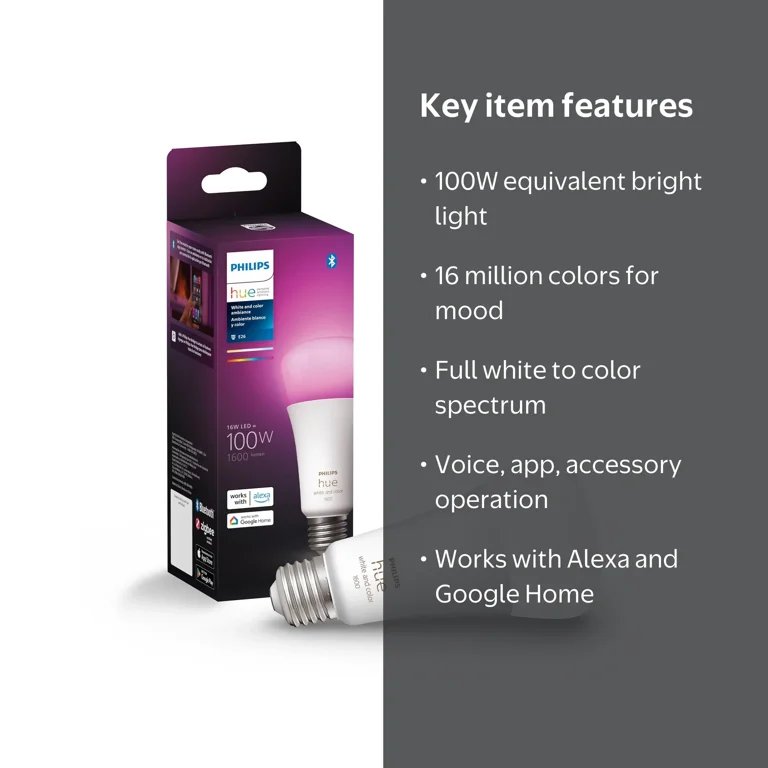 Philips Hue, White and Color Ambiance A21 LED Smart Bulb, White