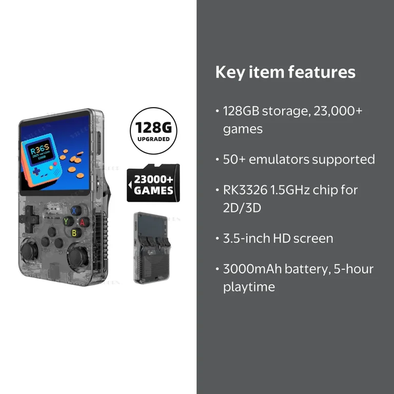 VILCORN R36S Handheld Game Console, 128G, 50+ Emulators, for Gift