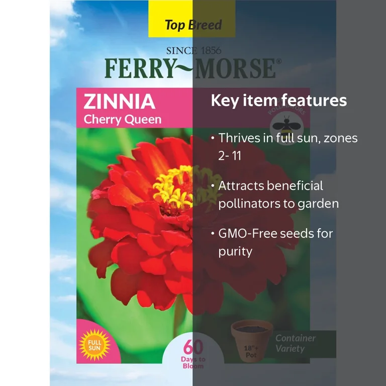 Ferry-Morse 400MG Zinnia Cherry Queen Annual Flower Seeds, Full