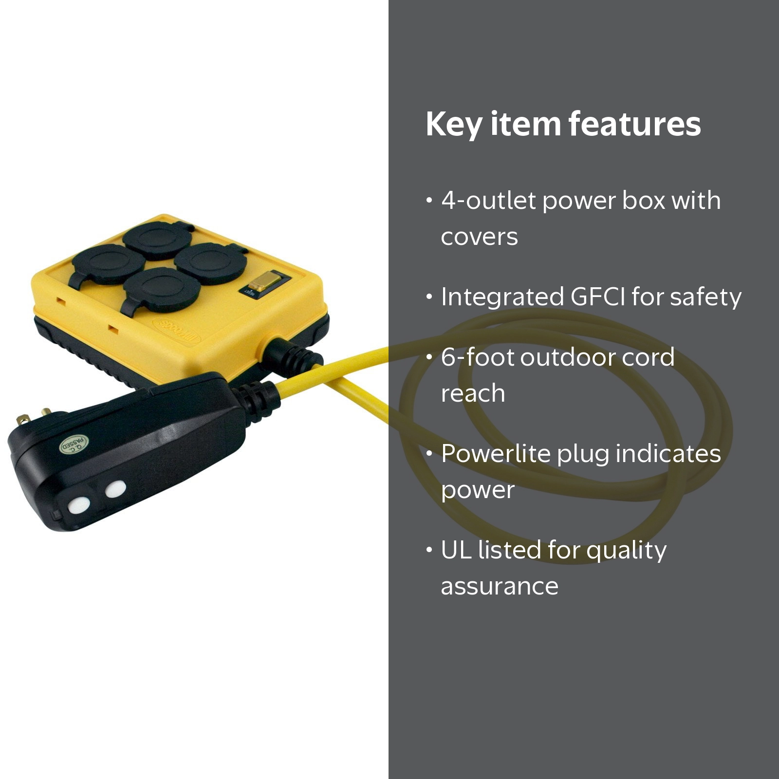 Yellow Jacket 2516 14/3 Yellow GFCI Protected 4-Outlet Power-Box