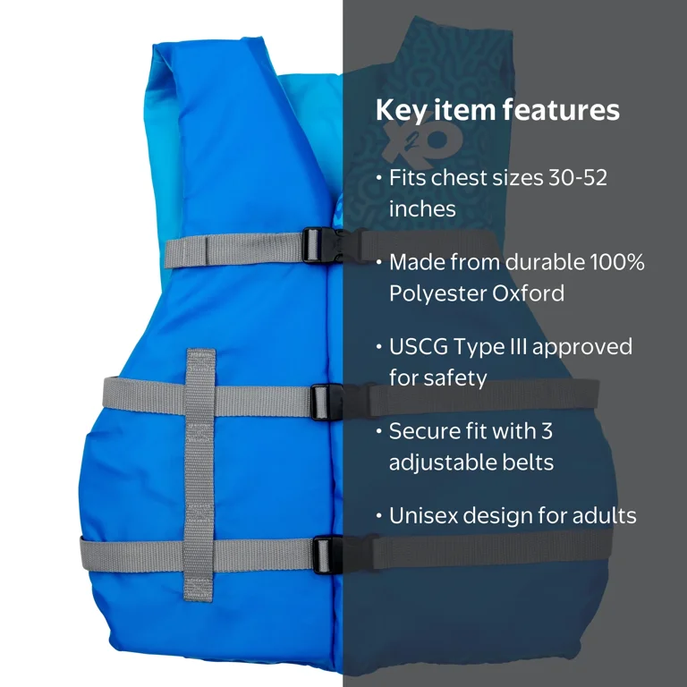 X2O Universal Adult Life Vest, USCG Type III, Quick-Release