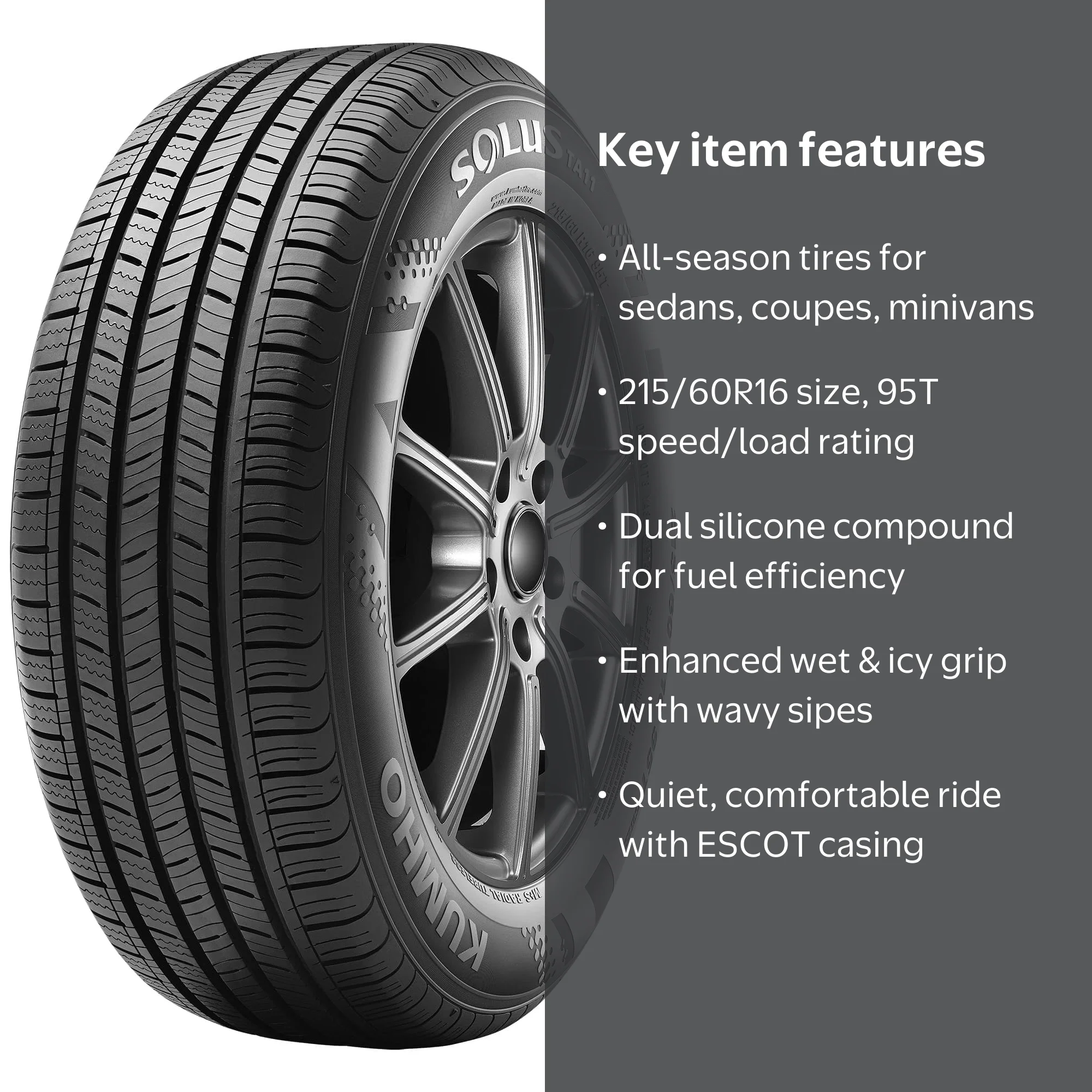 Kumho Solus TA11 All-Season Passenger Tire, 215/60R16 95T, Fuel