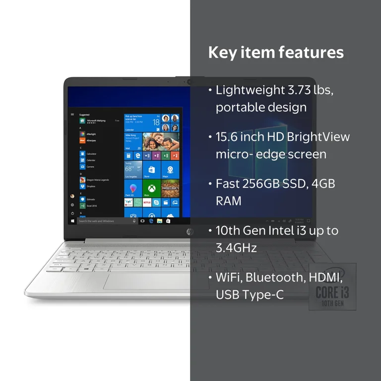 【中古】「未使用品」HP 15.6インチ HD タッチスクリーン ノートパソコン Intel Core i5 1005G1 8GB DDR4 RAM 128GB SSD HDMI Bluetooth 802.11/b/g/n/ac Windows 10 HP 15 15.6