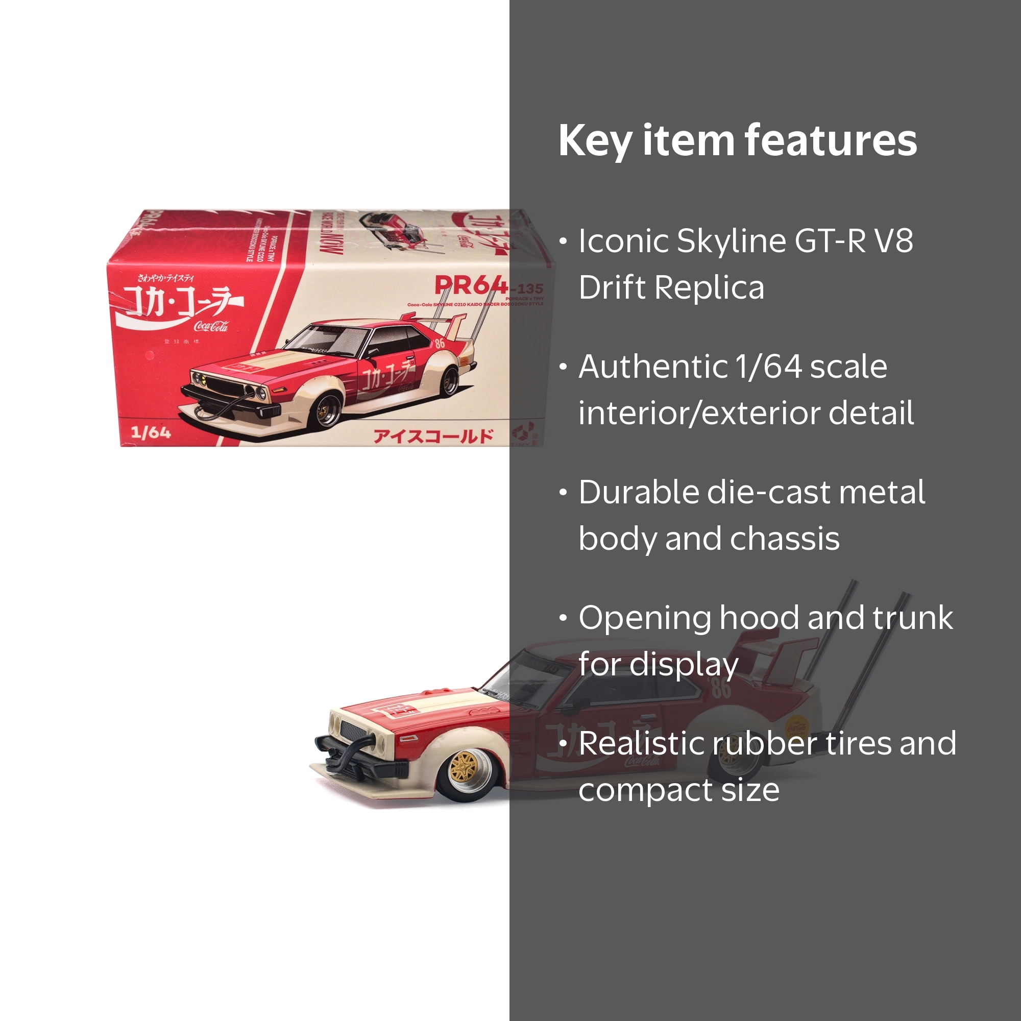Pop Race Skyline GT-R V8 Drift Hakosuka RHD Model Car, Red and