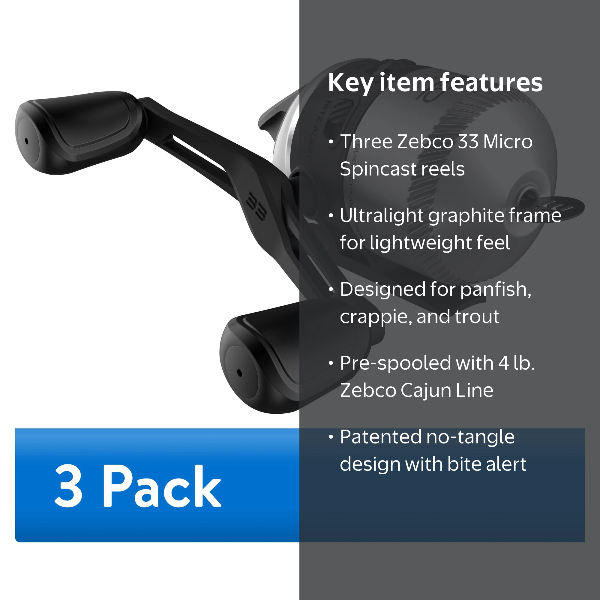 3 pack) Zebco 33 Micro Spincast Fishing Reel with Graphite Frame