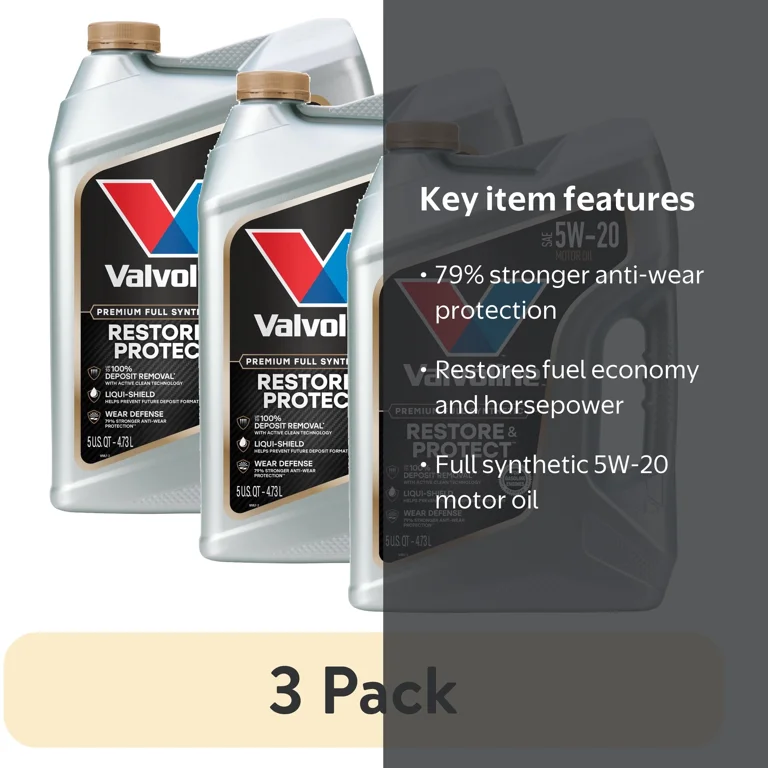 3 pack) Valvoline Restore & Protect Full Synthetic 5W-20 Motor Oil
