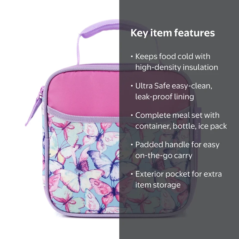 Arctic Zone Lunch Box Combo with Thermal Insulation, Butterflies