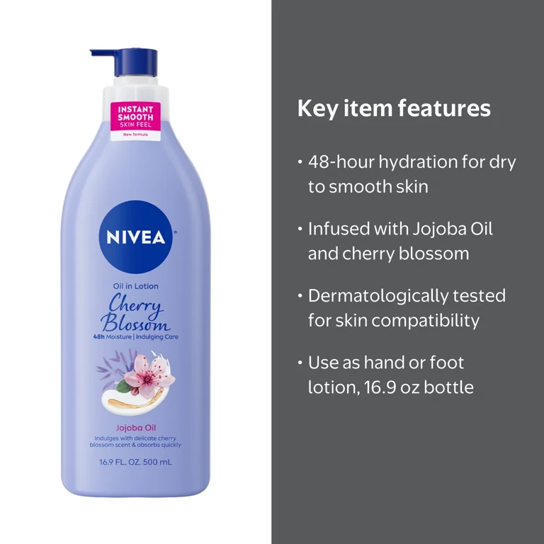 NIVEA Oil Infused Cherry Blossom & Jojoba Body Lotion, 16.9 fl oz