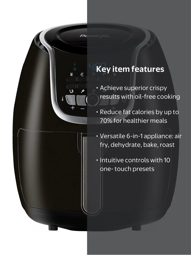 PowerXL 5 Qt Vortex Air Fryer Plus, 1500W, Black - Precise Temp