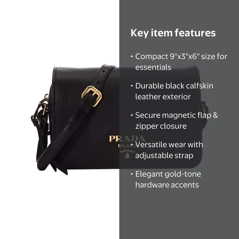 Prada Vitello Phenix Black Leather Flap Crossbody Bag 1BD163 Prada Vitello Phenix Black Leather Flap Crossbody Bag 1BD163