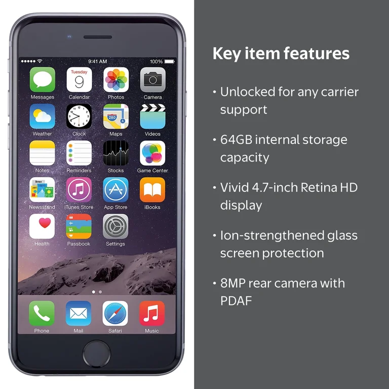 Apple iPhone 6 64GB SIMフリー Restored Apple iPhone 6 - Unlocked - 64GB Space Gray (Refurbished