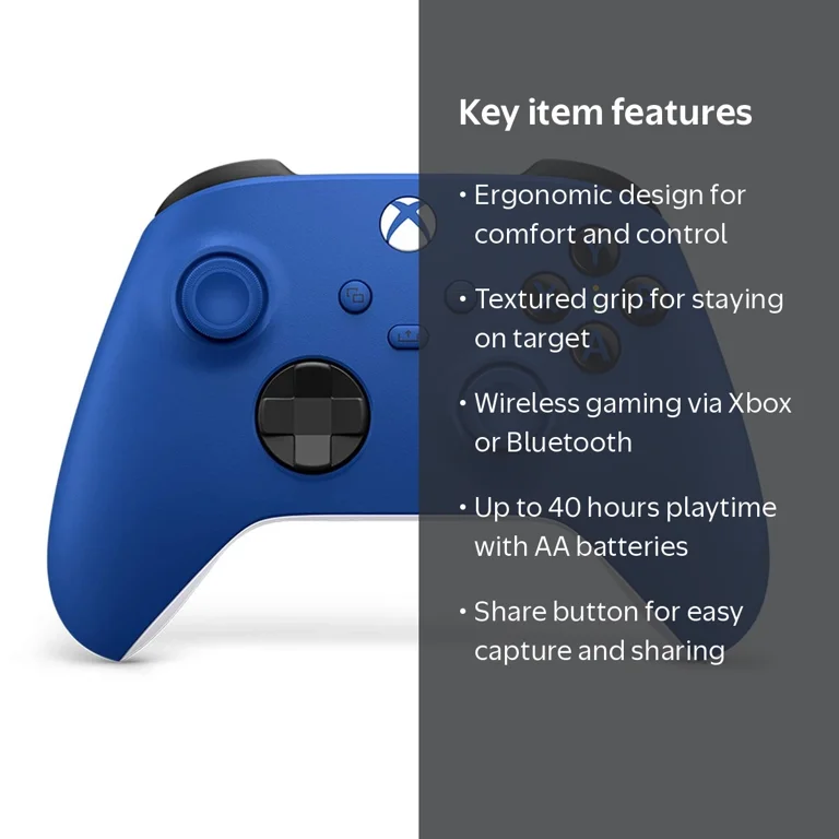 Xbox, Wireless Controller, Shock Blue, for Xbox Series X|S and PC