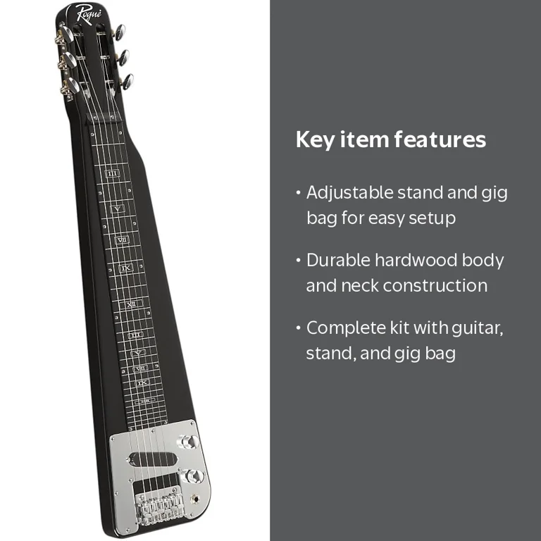 Rogue RLS-1 Lap Steel Guitar with Stand, Gig Bag, Metallic Black