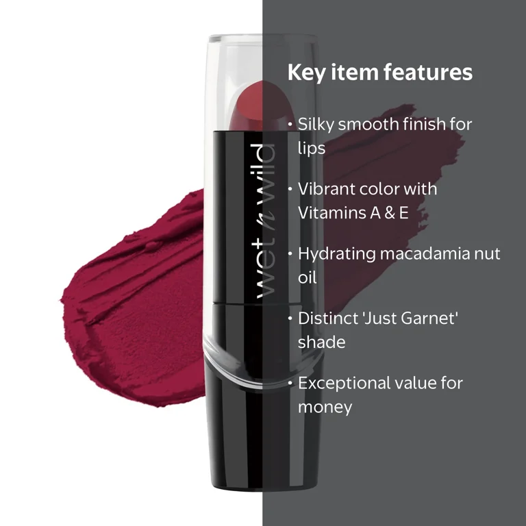 wet n wild Just Garnet Lipstick 538A, Silk Finish, Vitamins A & E