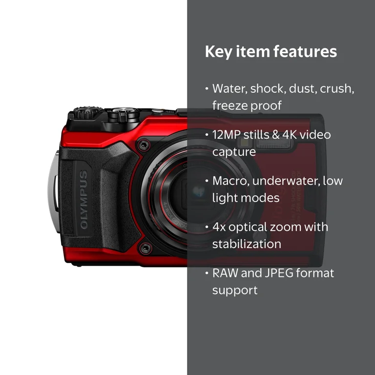 Olympus Tough TG-6 Adventure-Ready Compact Camera - Red, 12MP, 4x