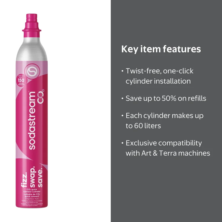 SodaStream, CO2 Cylinder, 60L, Pink, Quick Connect - Walmart.com SodaStream, CO2 Cylinder, 60L, Pink, Quick Connect - Walmart.com