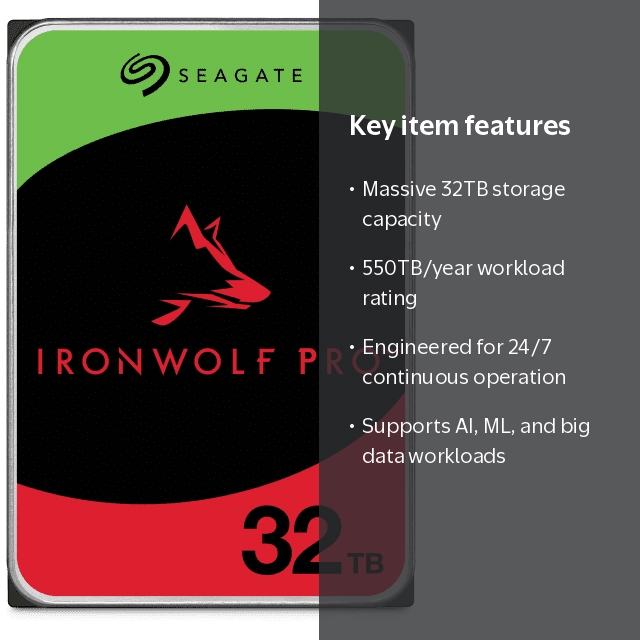 Seagate IronWolf Pro 32TB NAS Internal Hard Drive with Rescue Data