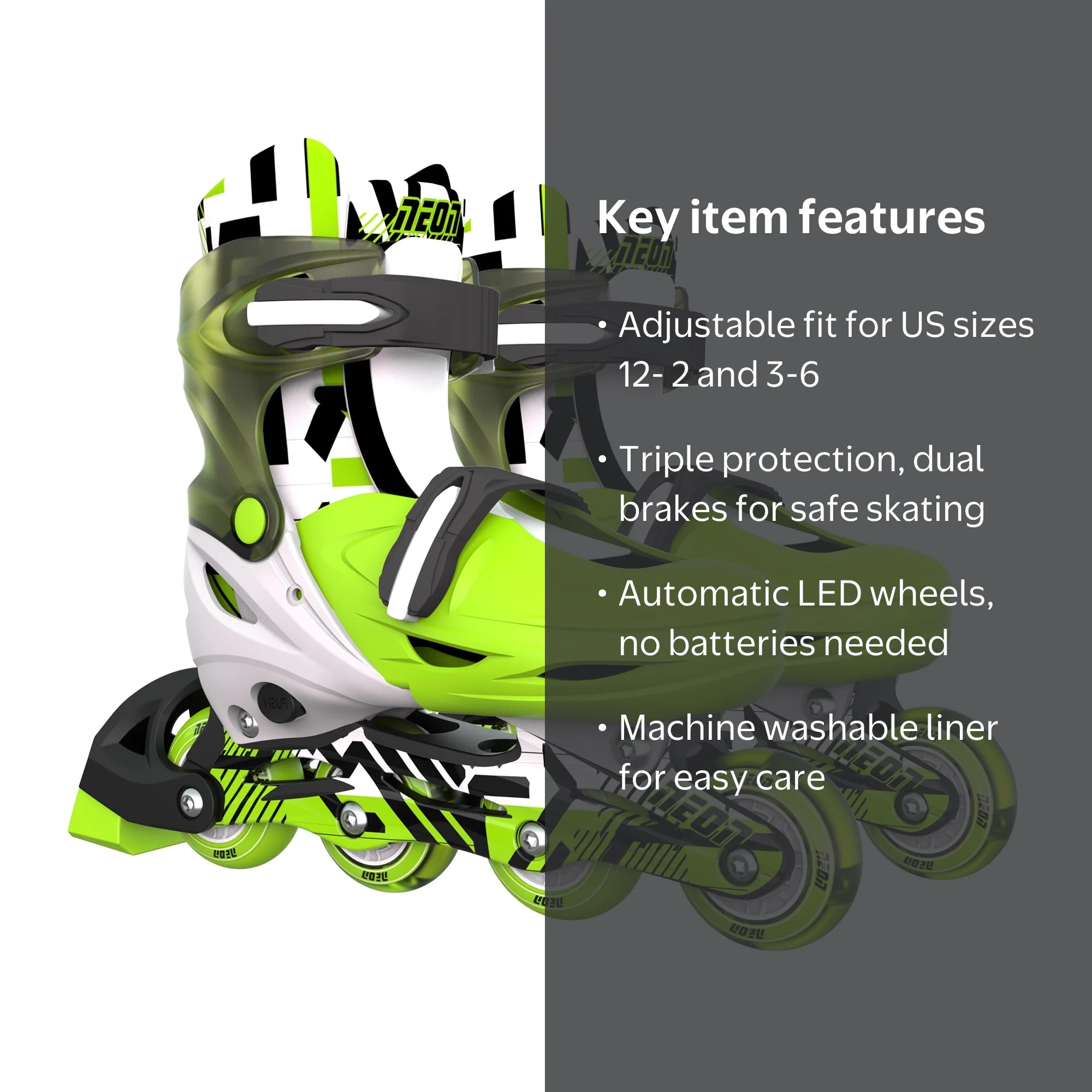 Yvolution 2in1 Adjustable Kids Skates, Size 3-6, Inline & Quad