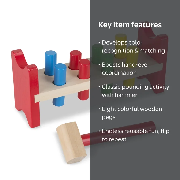 Melissa & Doug Deluxe Wooden Pound-A-Peg Toy With Hammer - FSC