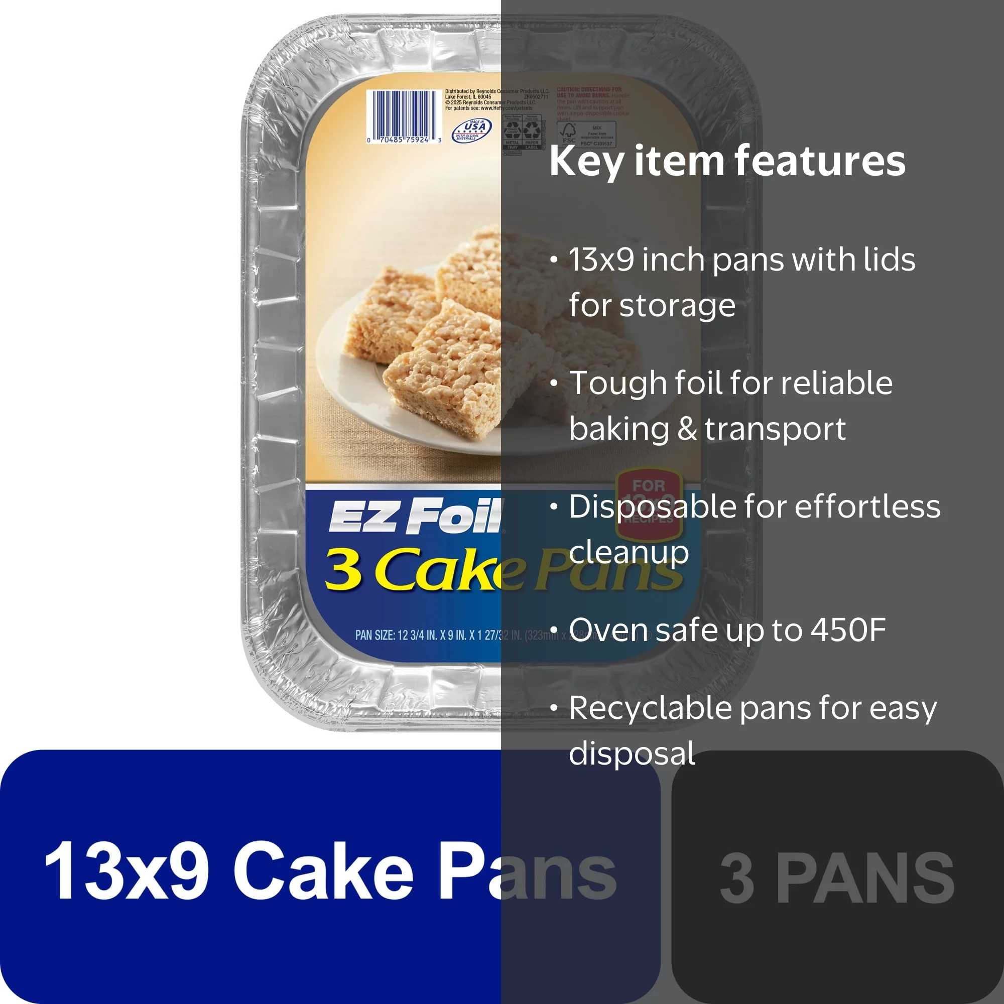 EZ Foil Cake Pans, 13x9 Inch, 3 Count - Walmart.com