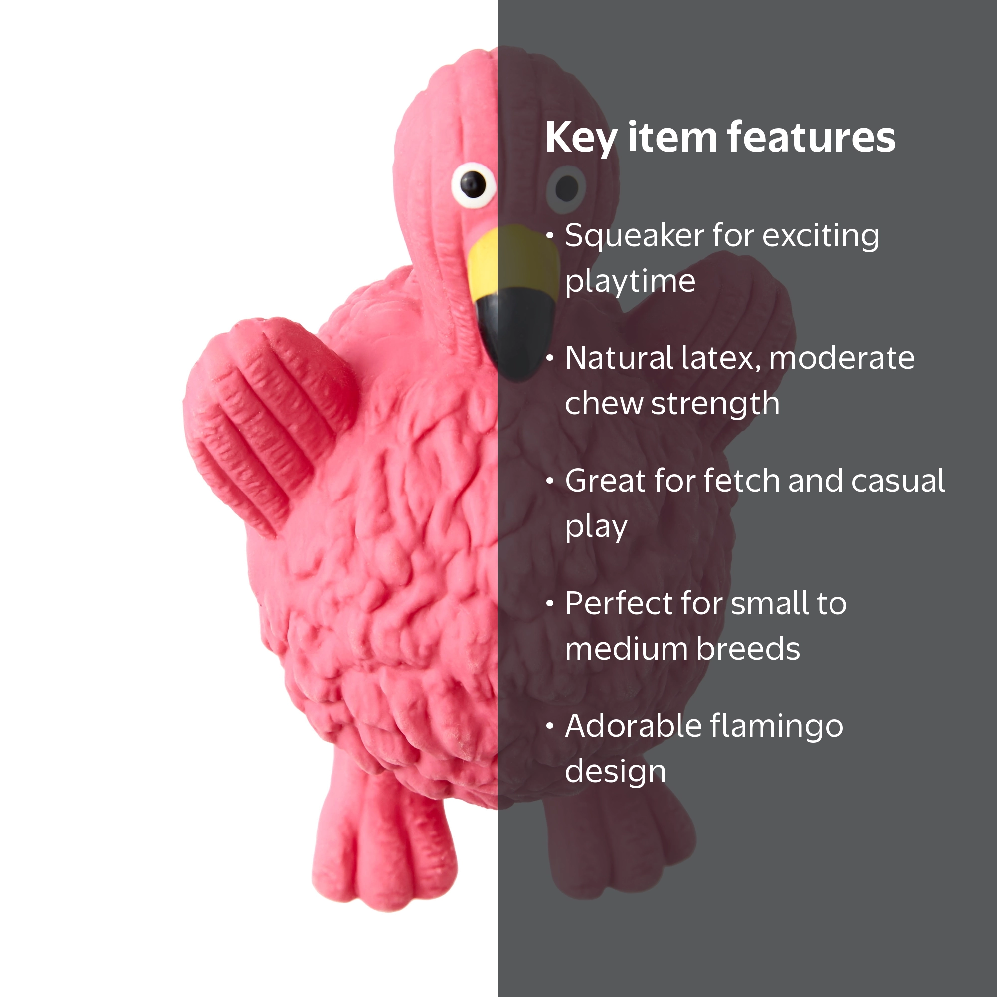 Vibrant Life Playful Buddy Flamingo Latex Dog Toy Squeaks Light