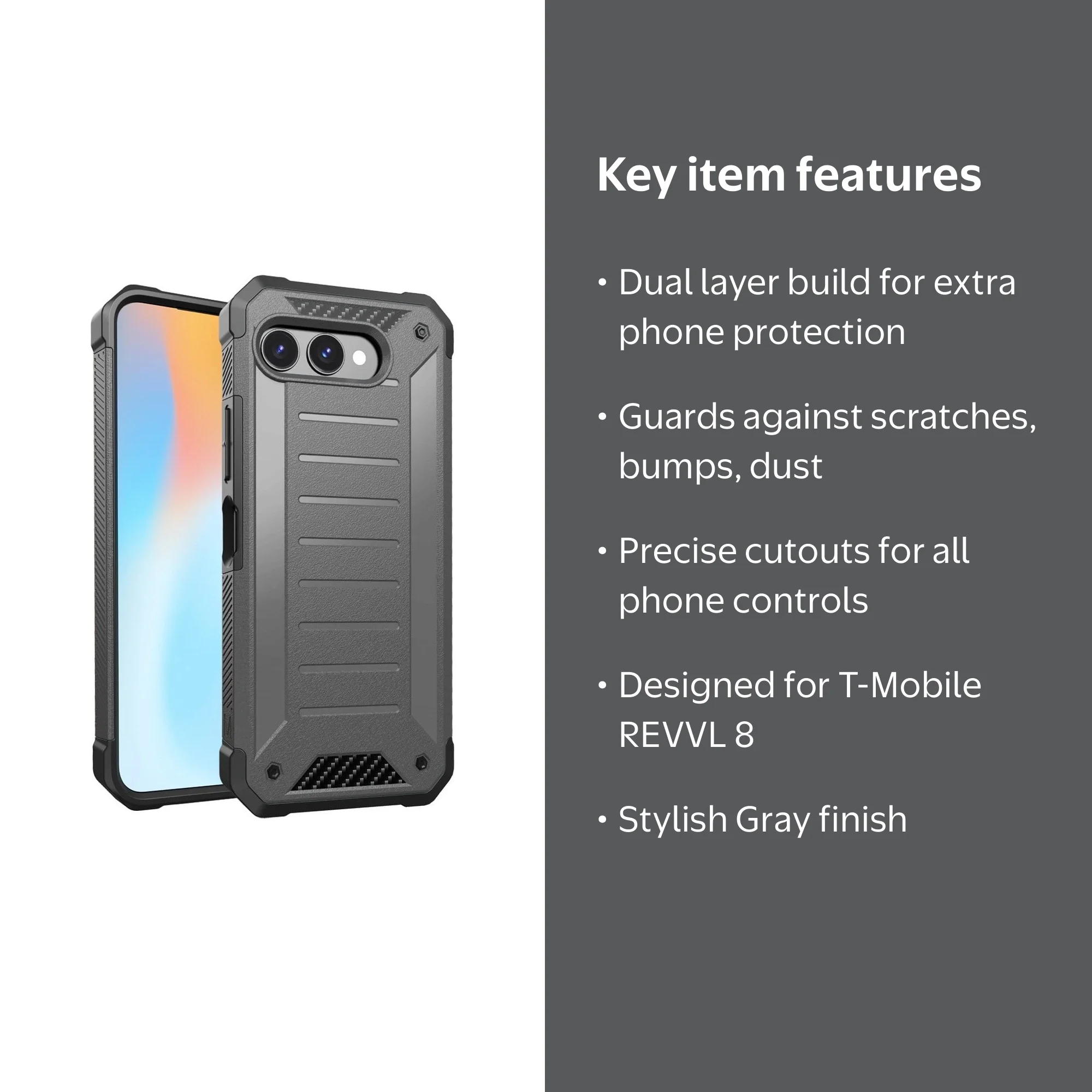 For T-Mobile REVVL 8 TMRV085G Premium Tough Hybrid Cell Phone Cover Case -  Gray - Walmart.com