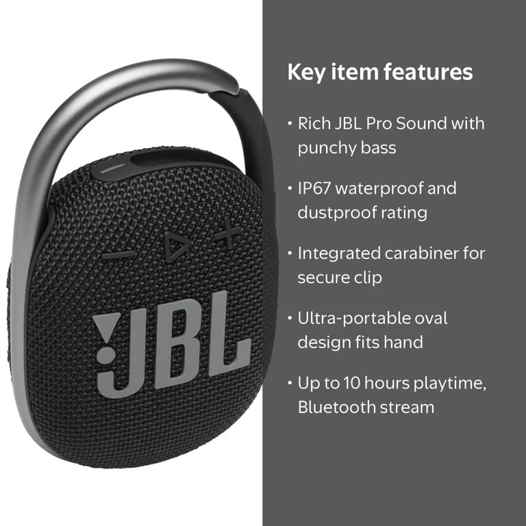 JBL, Waterproof Portable Speaker, Black, 10 Hours Playtime