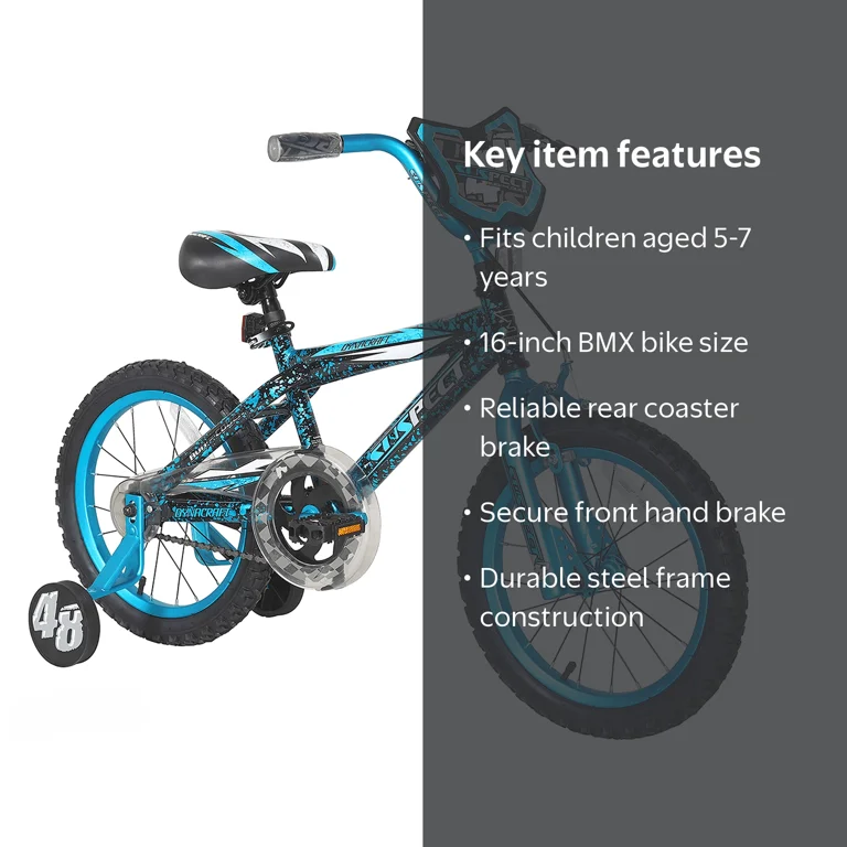 Dynacraft, 16 Inch Suspect Boys BMX Bike, Blue, Steel Frame