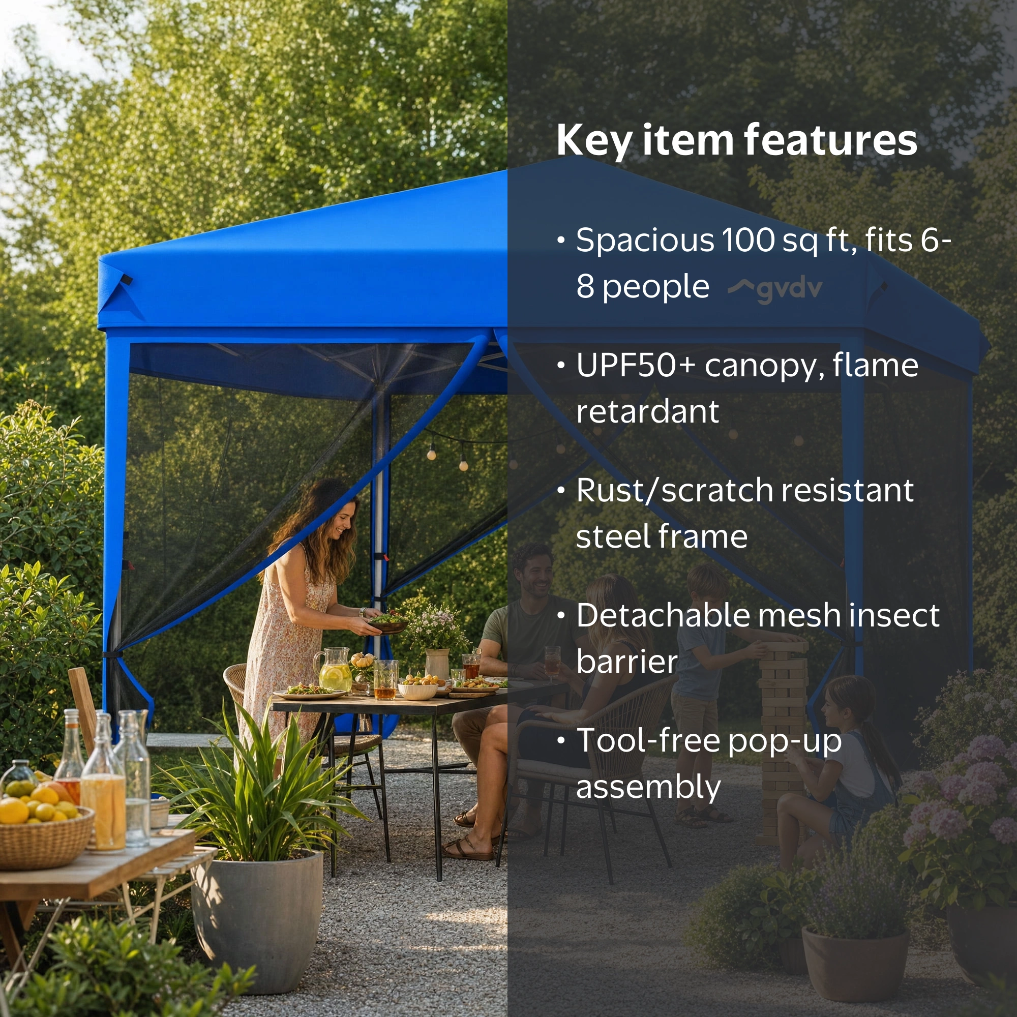 GVDV 10'x10' Canopy Tent with Mosquito Net, Zippered Doors
