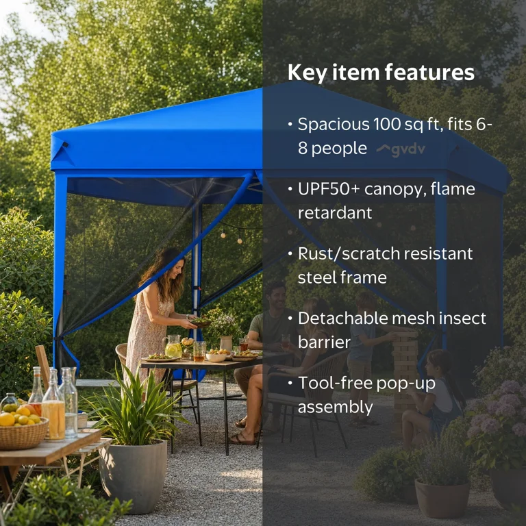 GVDV 10'x10' Canopy Tent with Mosquito Net, Zippered Doors