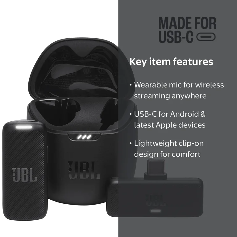 JBL, Wireless Streaming Microphone, Quantum Stream, Wearable Black