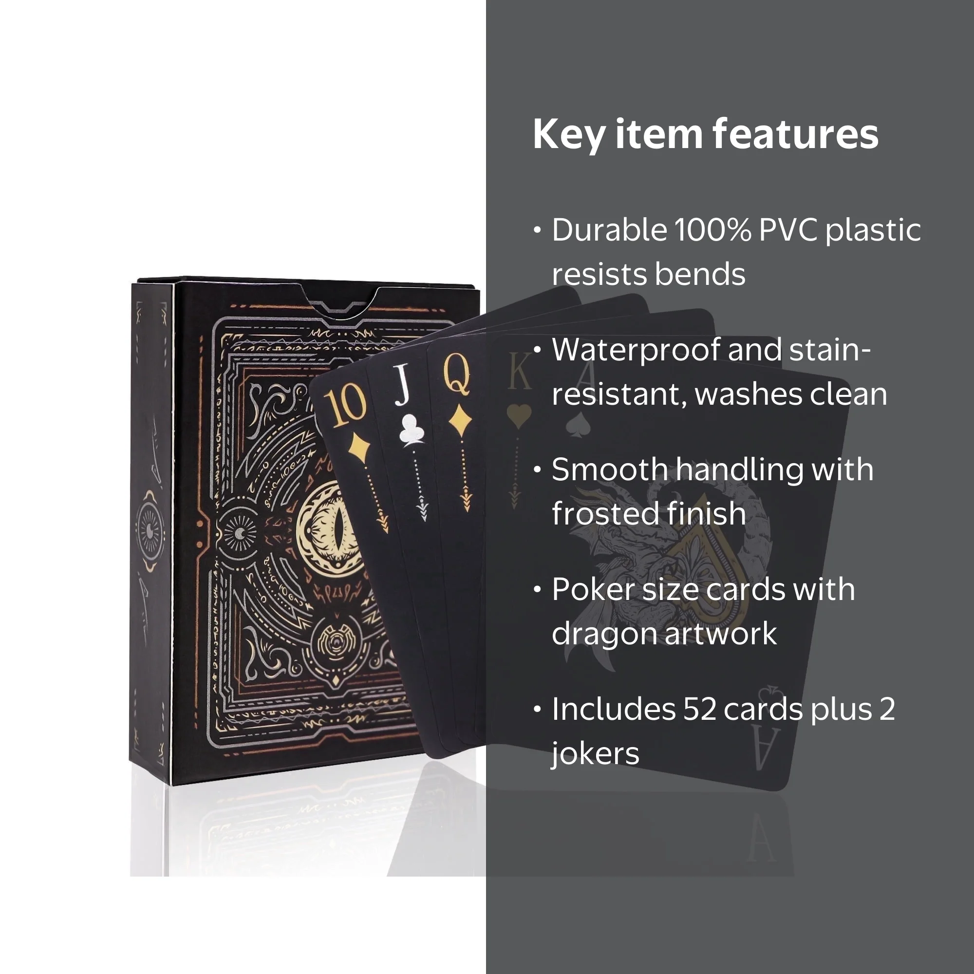 WJPC Waterproof Plastic Playing Cards, Black Dragon Design