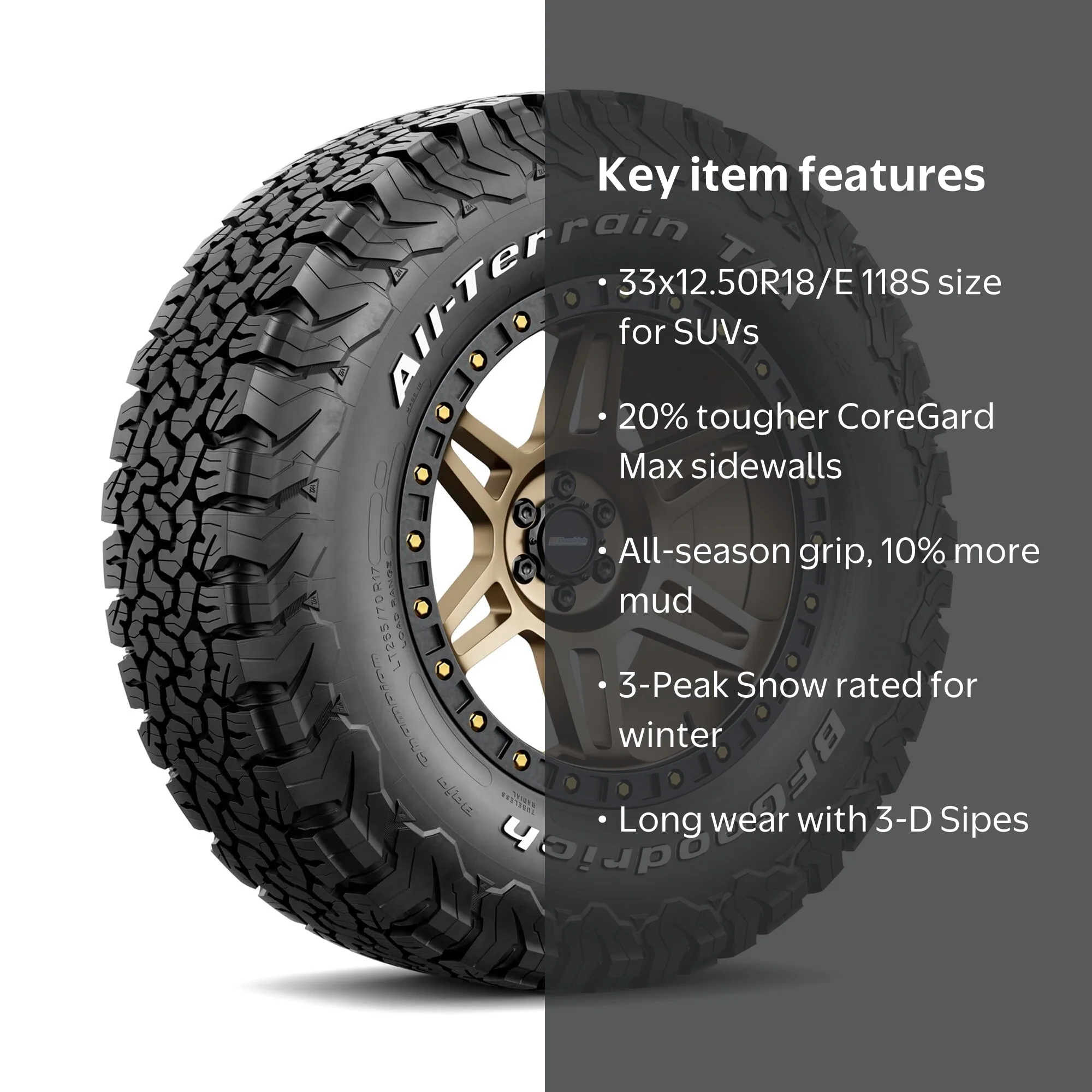 @ BFGoodrich All-Terrain T/A KO2 16イン BFGoodrich All-Terrain T/A KO2 All-Season 33x12.50R18/E 118S Tire