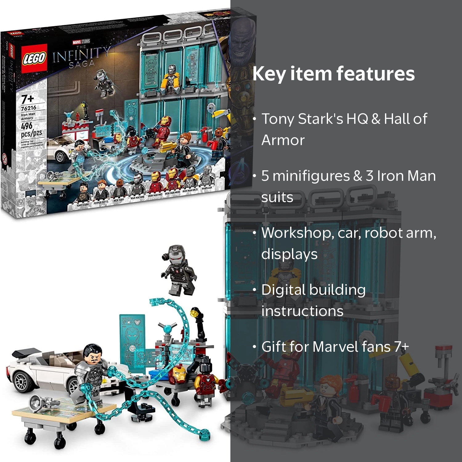LEGO, Marvel Iron Man Armory Toy Building Set, 76216, 496 Pieces