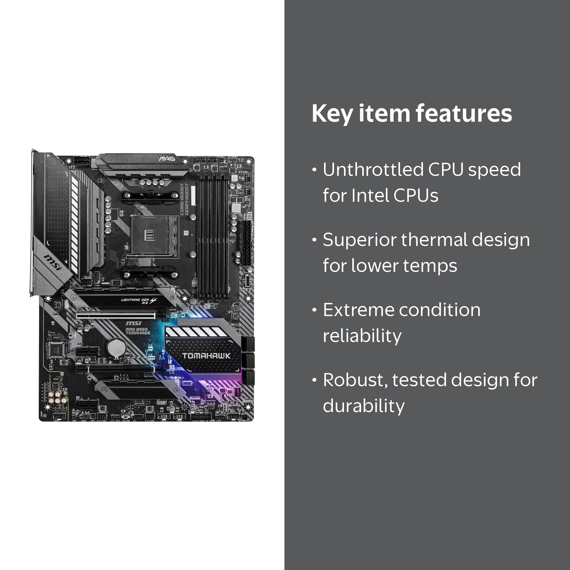MSI MAG B550 TOMAHAWK AMD Ryzen Motherboard - AM4, SATA 6Gb/s, USB