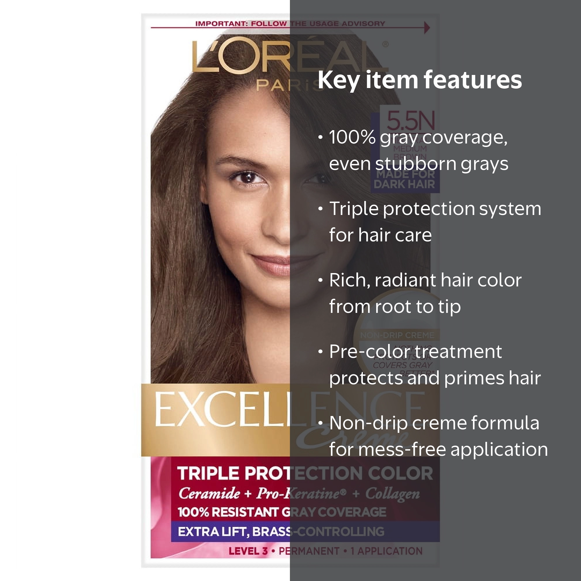 L'Oréal Paris Excellence Creme Permanent Hair Color, 5.5N, 1 kit