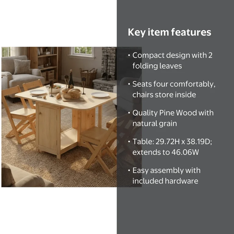 From the Tree Furniture Solid Wood Foldable Table and 4 Chairs Set