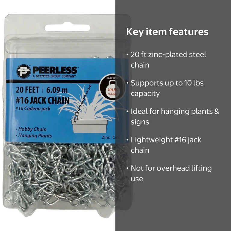 Peerless, #16 Jack Chain, 20 ft, Zinc-Plated, #4840120 - Walmart.com