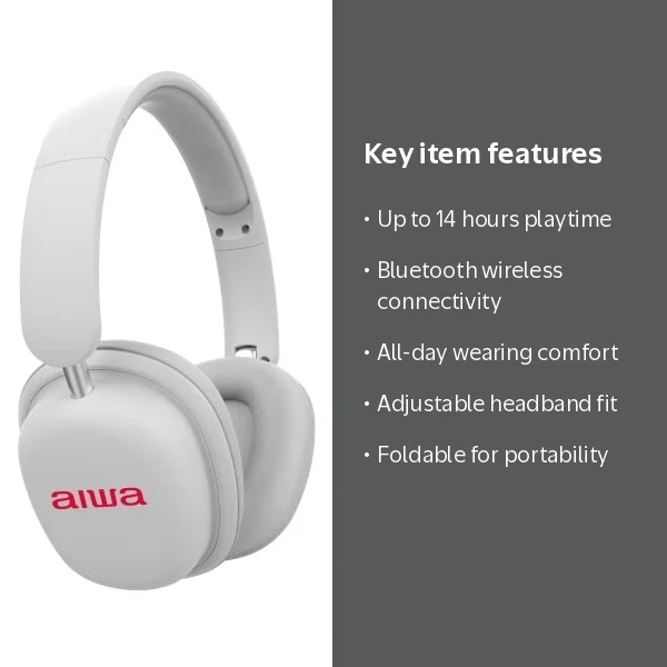 Aiwa Over Ear Wireless Headphone, White, AI5009-WHT - Walmart.com