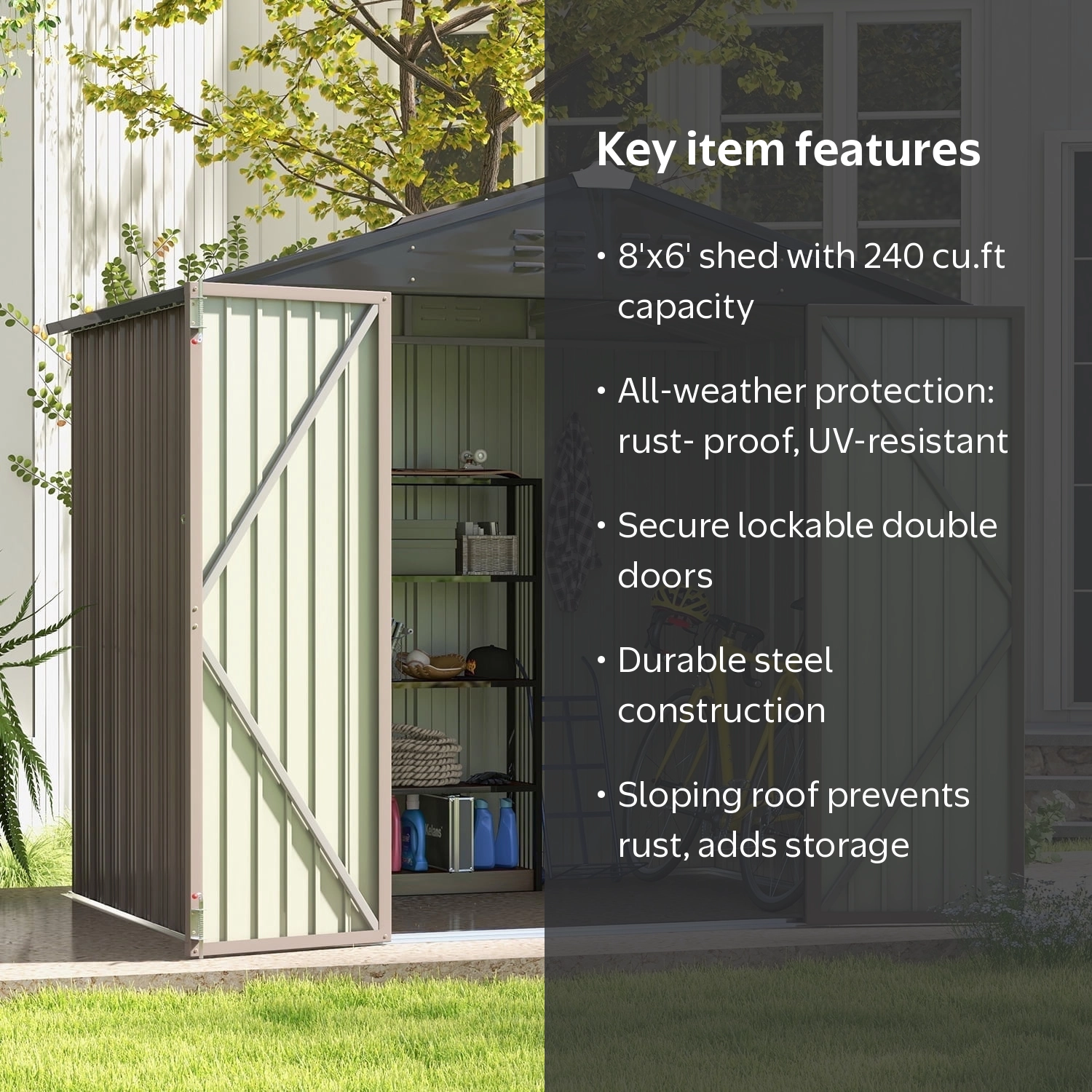 Patiowell, Metal Shed, 8'x6', Brown, Lockable Doors - Walmart.com