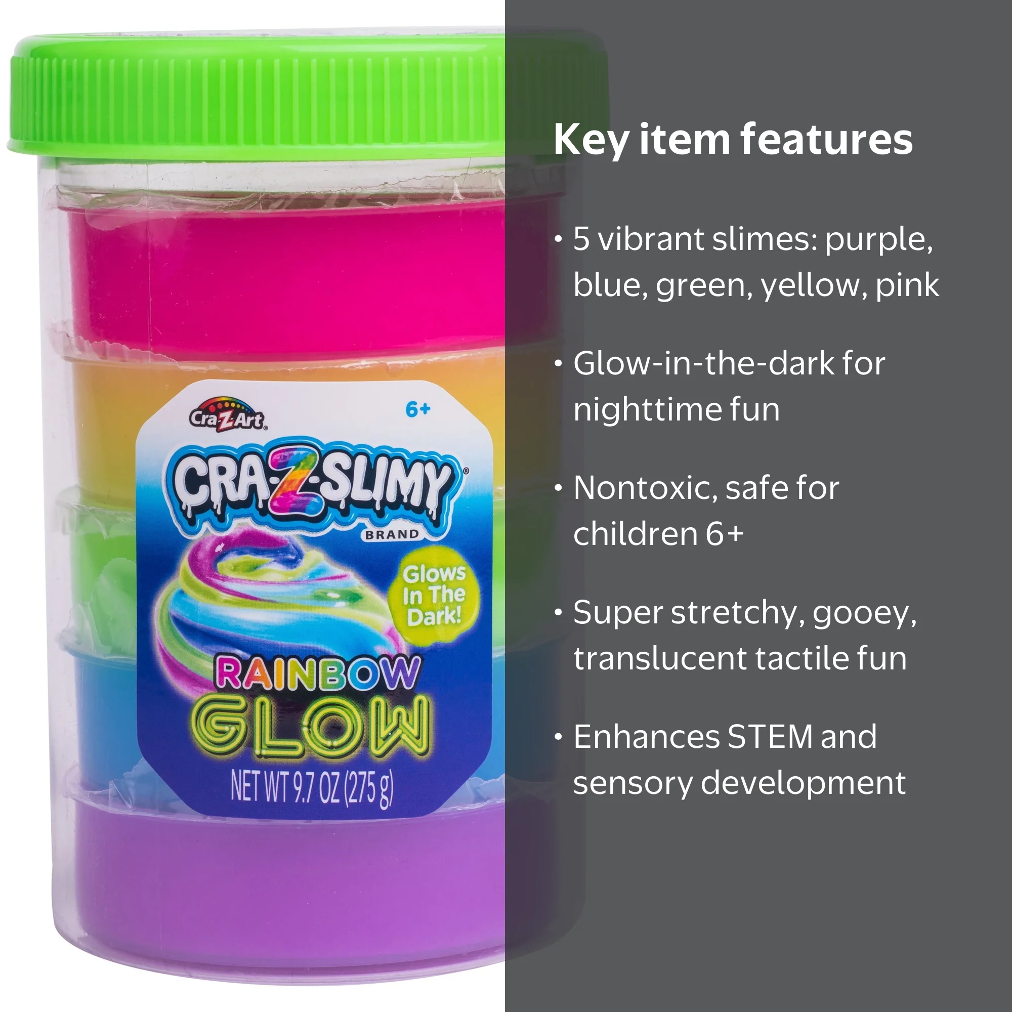 Cra-Z-Art, Cra-Z-Slimy Glow Slime, Multicolor, for Ages 6+