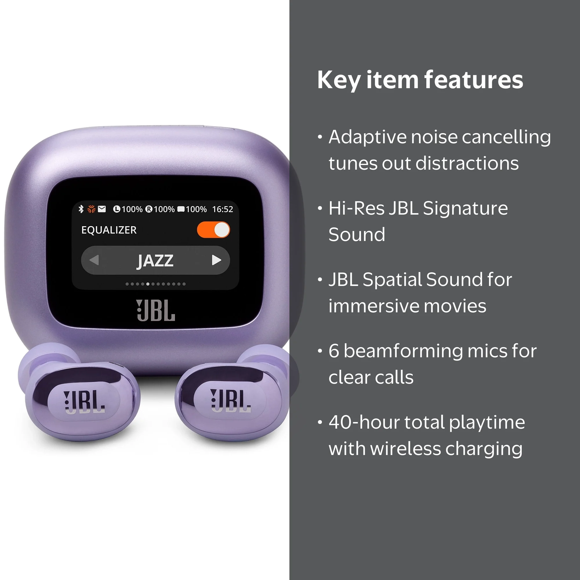 JBL Live Buds 3 Noise-Cancelling Earbuds with Smart Case (Purple