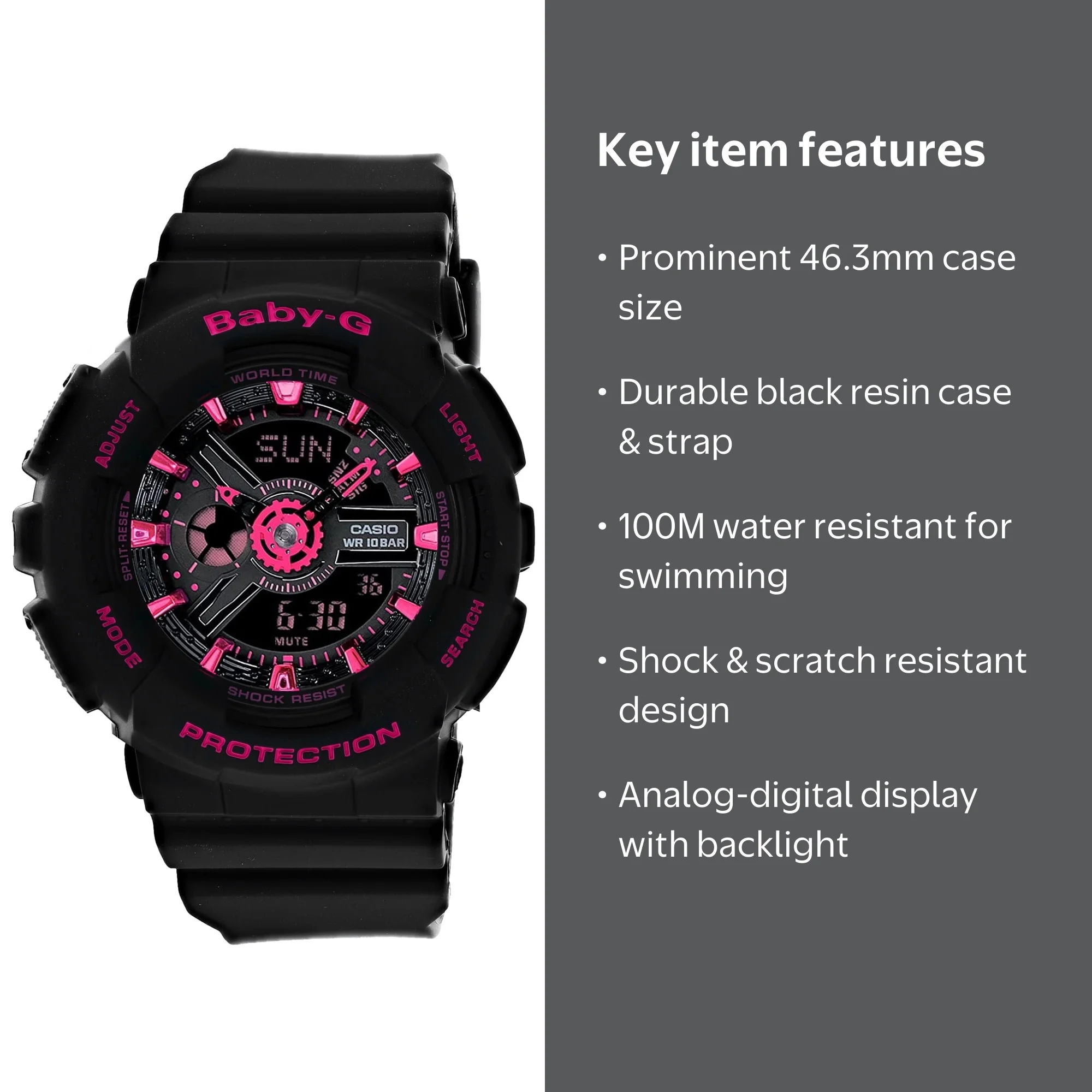 Casio Women's Baby-G Black Dial Watch - BA111-1A - Walmart.com