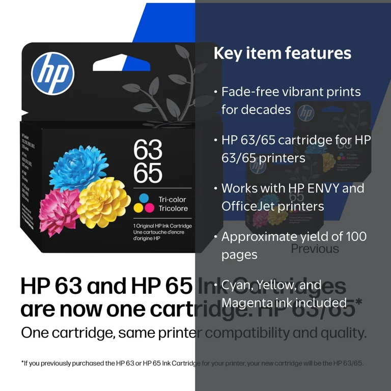HP 63 & HP 65 are now One Cartridge, HP 63 / HP 65 Tri-Color Ink