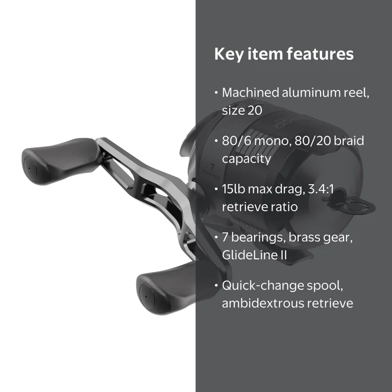 Zebco, Spincast Fishing Reel, Size 20, Black, Aluminum Body