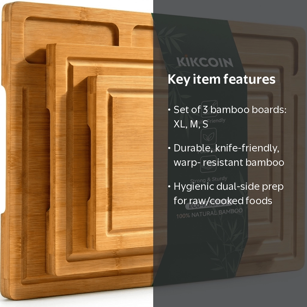 kinoco ×raw life factory 木製台座　WOOD BOARD Kikcoin Cutting Board Set of 3, Bamboo Chopping Boards for Kitchen