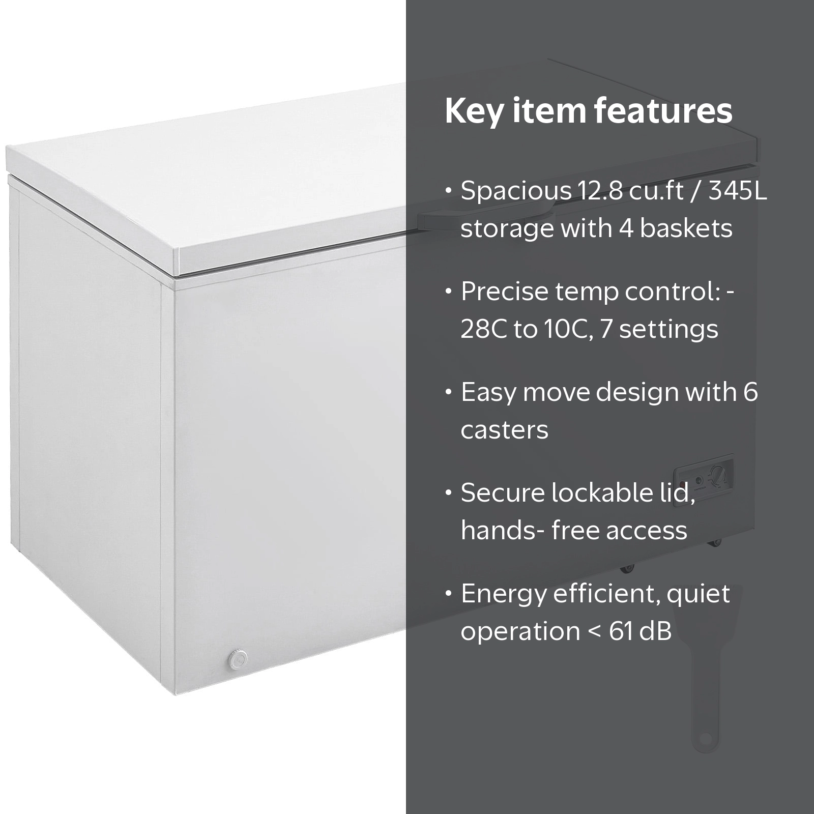 KFFKFF Chest Freezer, 12.8 Cu.ft / 345 L Spacious Storage with 4