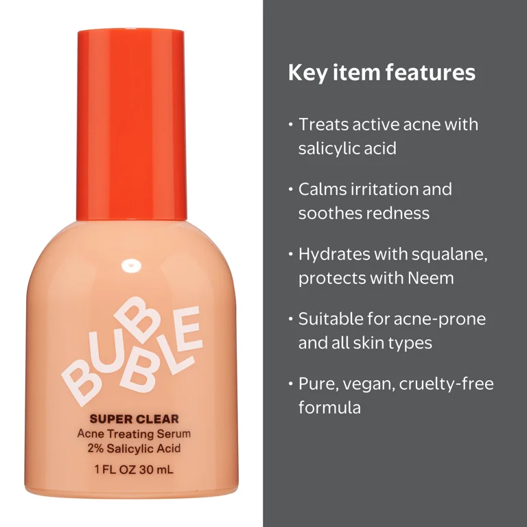 Bubble Skincare Super Clear Acne Serum, 1 fl oz / 30mL - Walmart.com