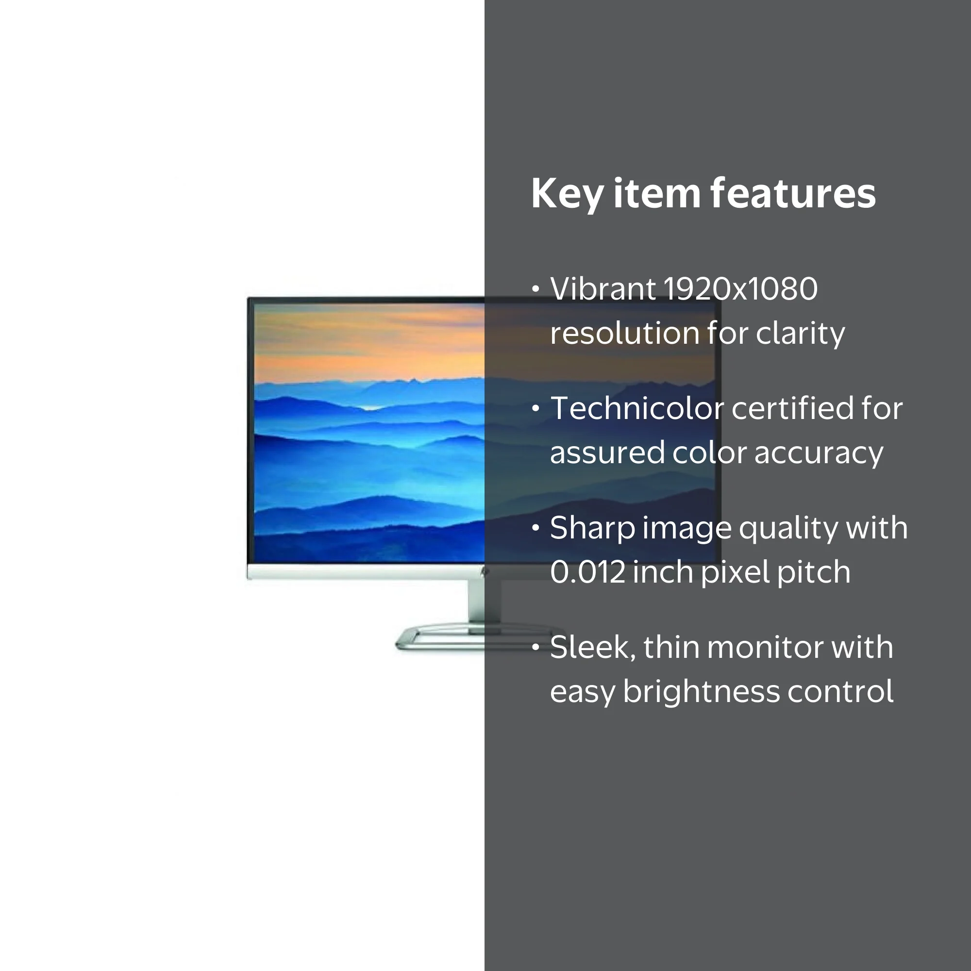 HP 27ER, 27 inch Ultra-Thin LED Backlit Monitor with Technicolor